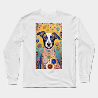 Gustav Klimt's Chromatic Canine Joy: Colorful Dog Illustration Long Sleeve T-Shirt